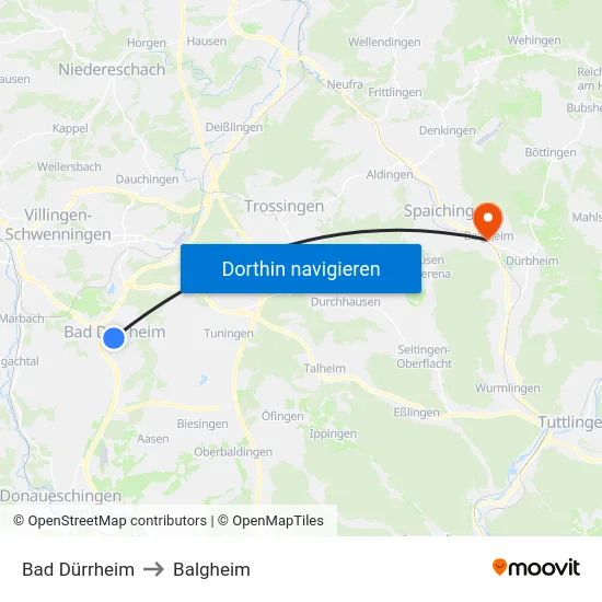 Bad Dürrheim to Balgheim map