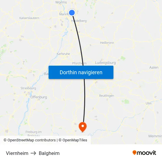 Viernheim to Balgheim map