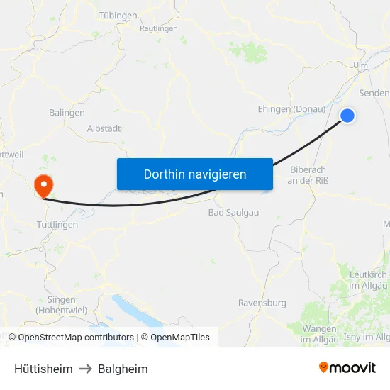 Hüttisheim to Balgheim map