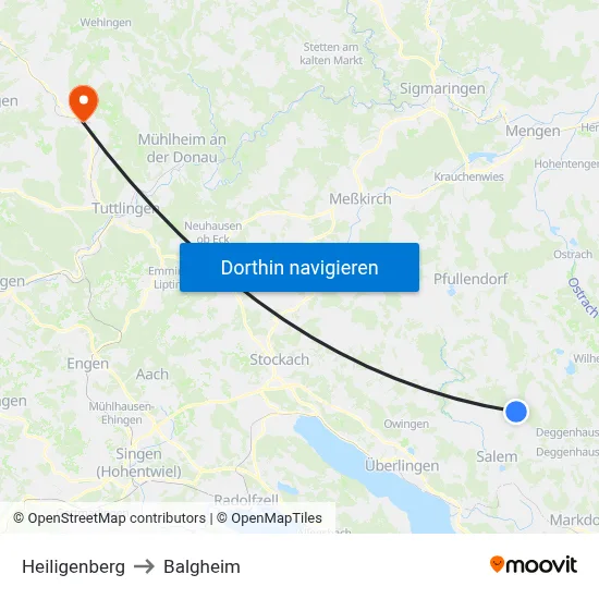 Heiligenberg to Balgheim map