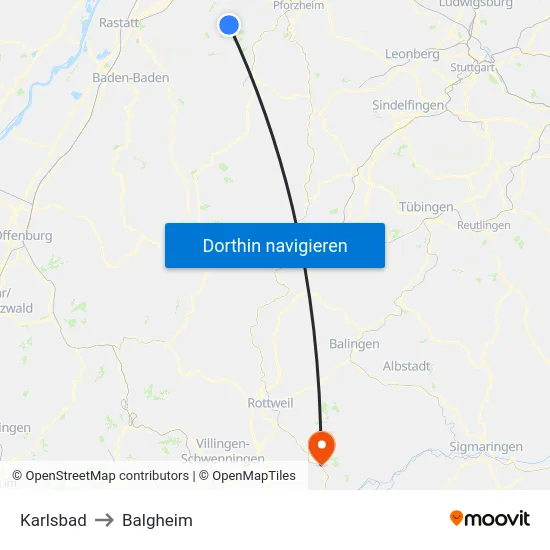 Karlsbad to Balgheim map