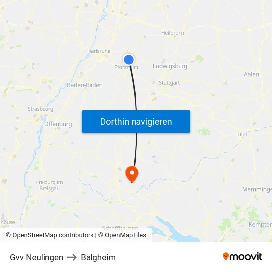Gvv Neulingen to Balgheim map