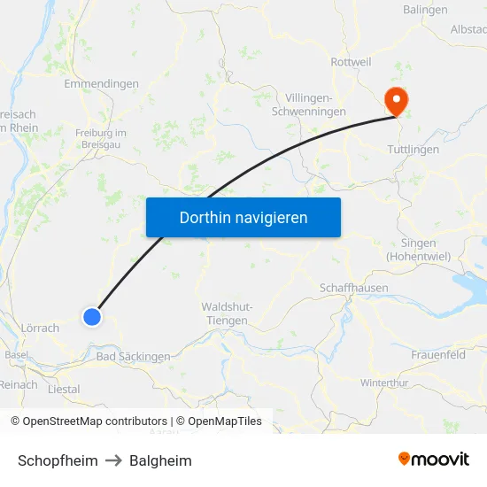 Schopfheim to Balgheim map