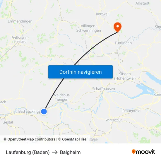 Laufenburg (Baden) to Balgheim map
