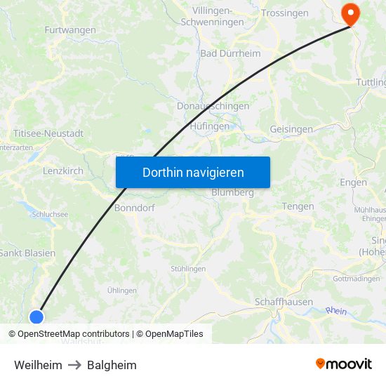 Weilheim to Balgheim map
