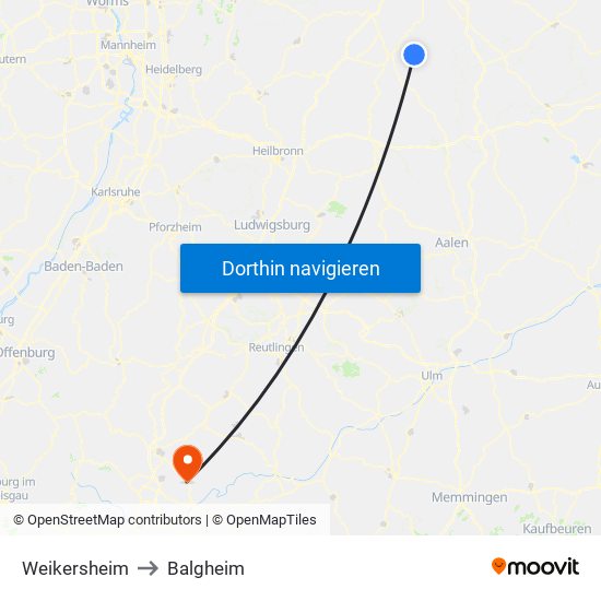 Weikersheim to Balgheim map