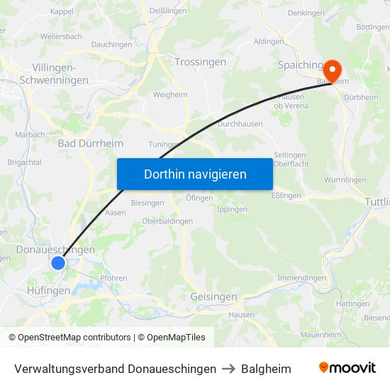 Verwaltungsverband Donaueschingen to Balgheim map