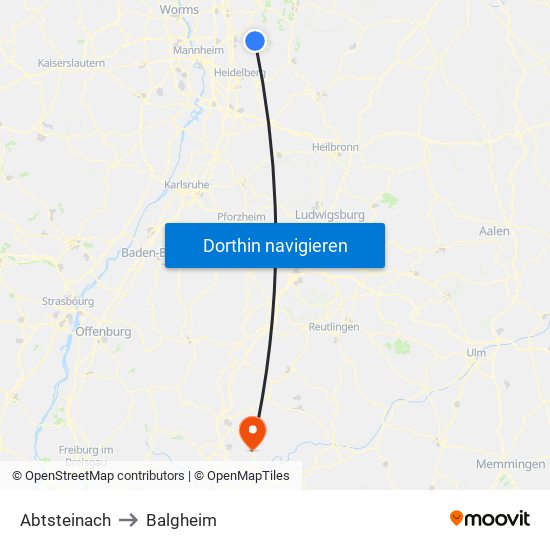 Abtsteinach to Balgheim map