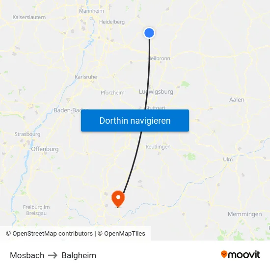Mosbach to Balgheim map