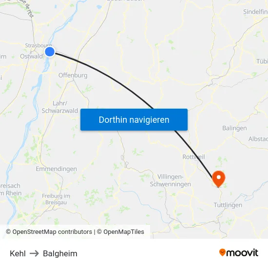 Kehl to Balgheim map