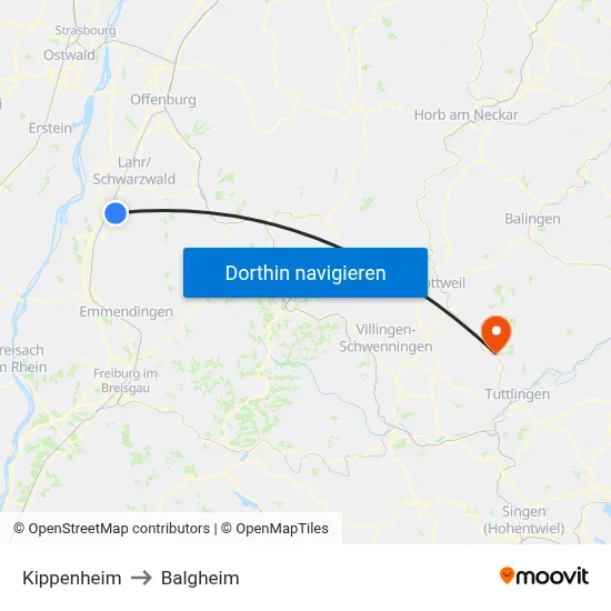 Kippenheim to Balgheim map