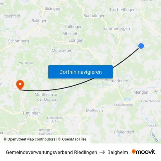 Gemeindeverwaltungsverband Riedlingen to Balgheim map