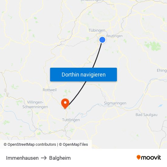 Immenhausen to Balgheim map