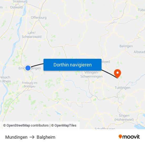 Mundingen to Balgheim map