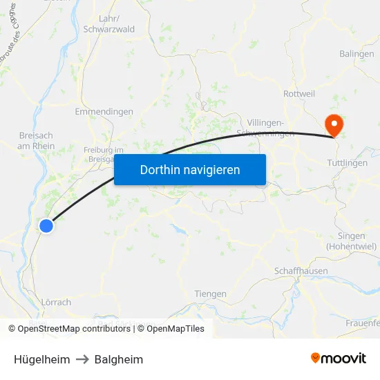 Hügelheim to Balgheim map