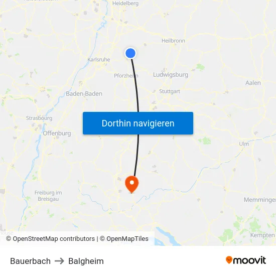 Bauerbach to Balgheim map