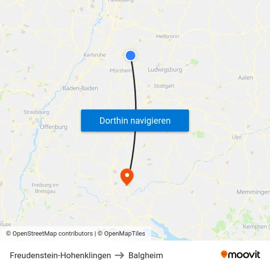 Freudenstein-Hohenklingen to Balgheim map