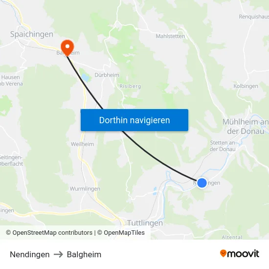 Nendingen to Balgheim map
