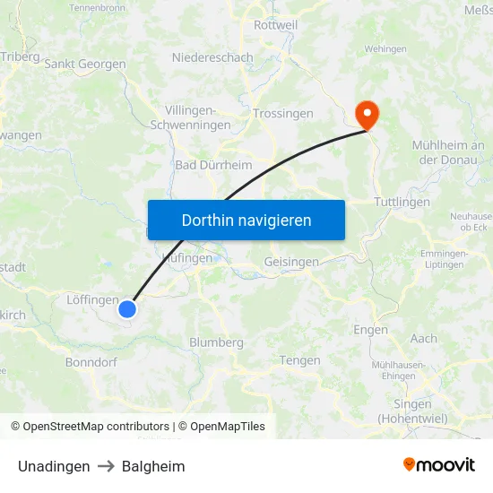 Unadingen to Balgheim map