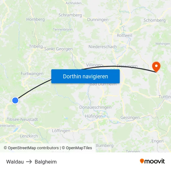 Waldau to Balgheim map