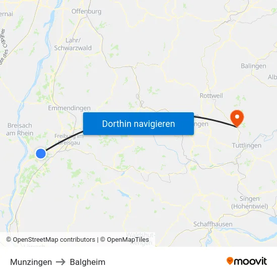 Munzingen to Balgheim map