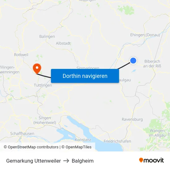Gemarkung Uttenweiler to Balgheim map