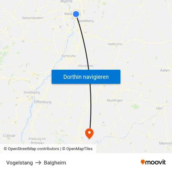 Vogelstang to Balgheim map