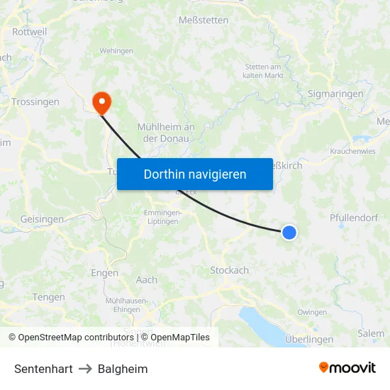 Sentenhart to Balgheim map