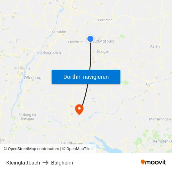 Kleinglattbach to Balgheim map