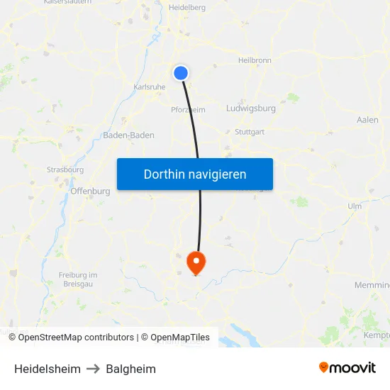 Heidelsheim to Balgheim map
