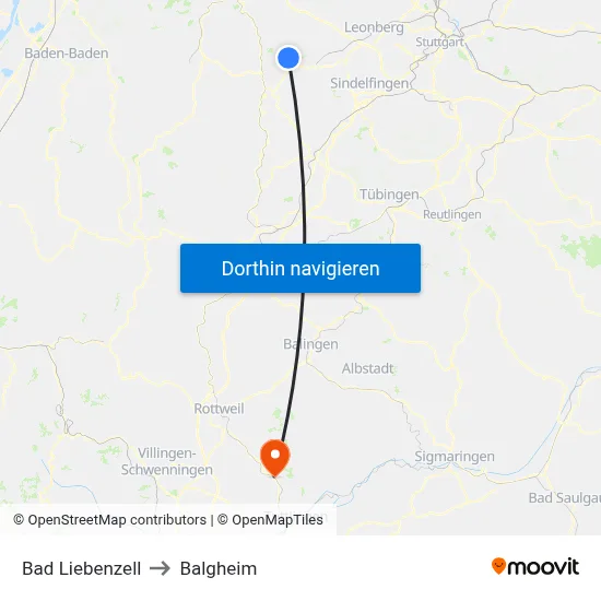Bad Liebenzell to Balgheim map