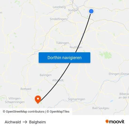 Aichwald to Balgheim map