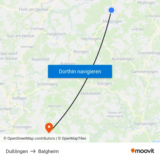 Dußlingen to Balgheim map
