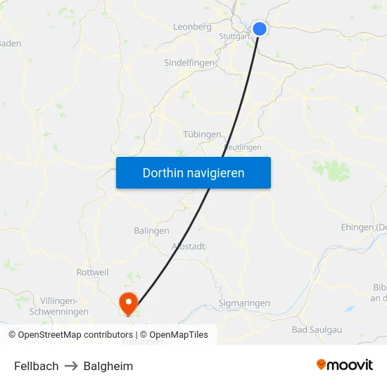 Fellbach to Balgheim map
