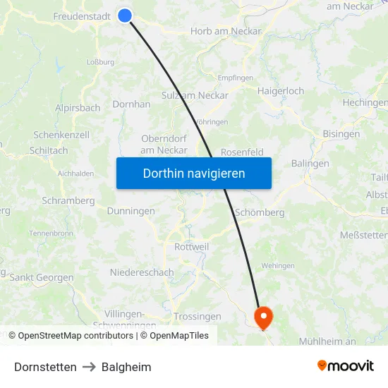 Dornstetten to Balgheim map