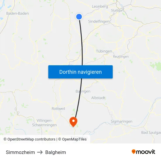 Simmozheim to Balgheim map
