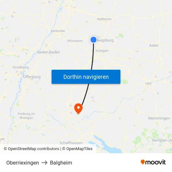 Oberriexingen to Balgheim map