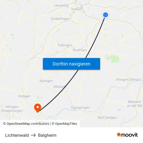 Lichtenwald to Balgheim map