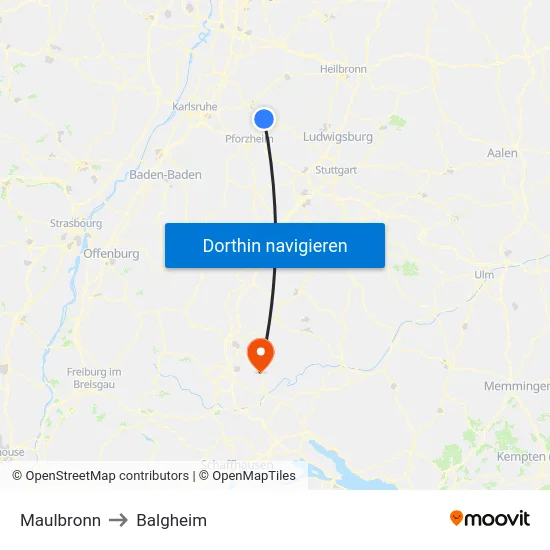 Maulbronn to Balgheim map