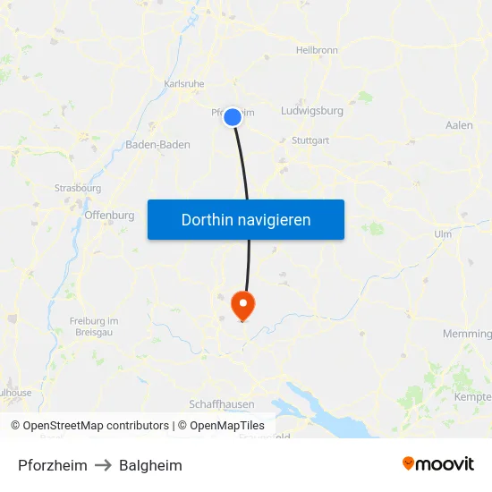Pforzheim to Balgheim map