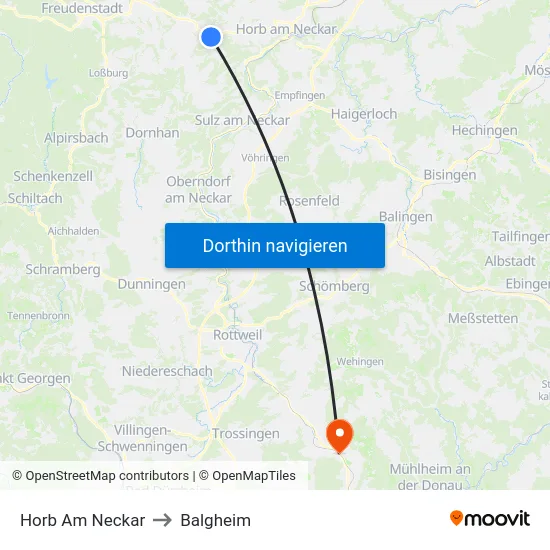 Horb Am Neckar to Balgheim map