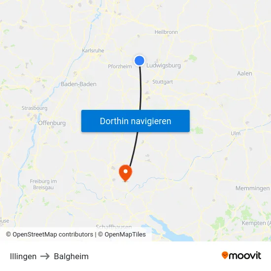 Illingen to Balgheim map
