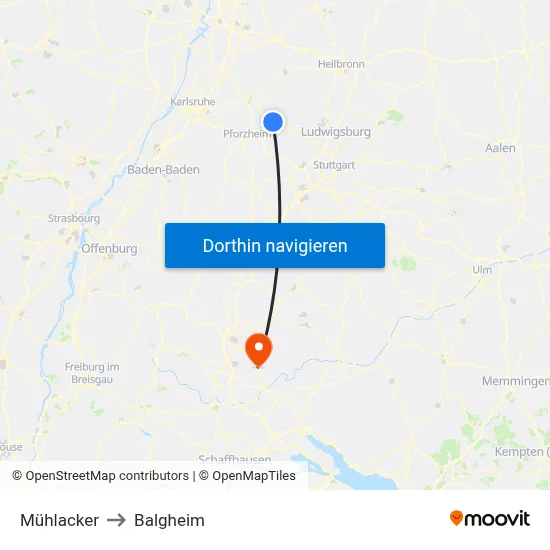 Mühlacker to Balgheim map