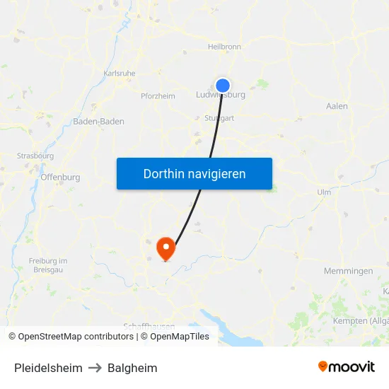 Pleidelsheim to Balgheim map