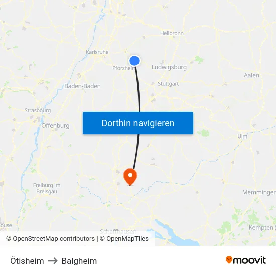 Ötisheim to Balgheim map