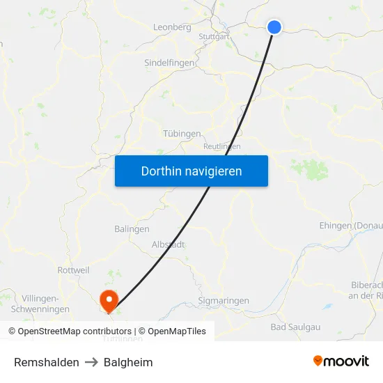 Remshalden to Balgheim map