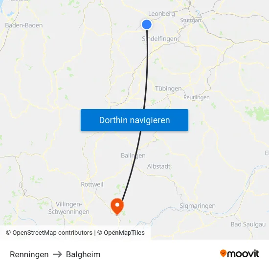 Renningen to Balgheim map