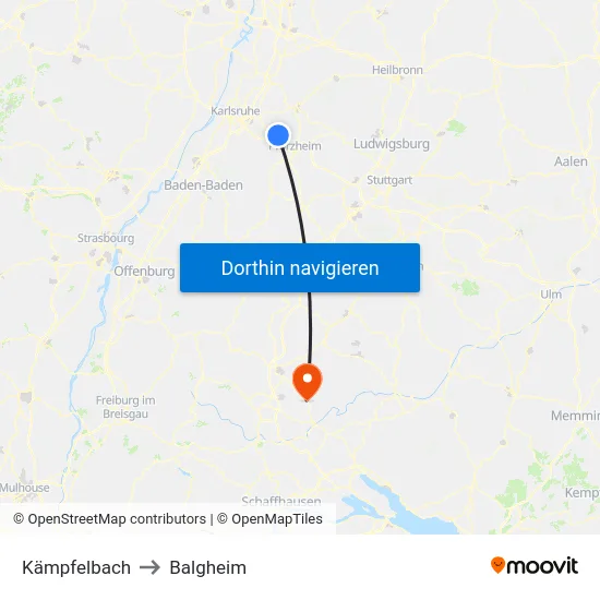Kämpfelbach to Balgheim map