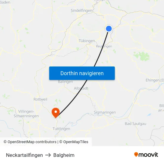 Neckartailfingen to Balgheim map