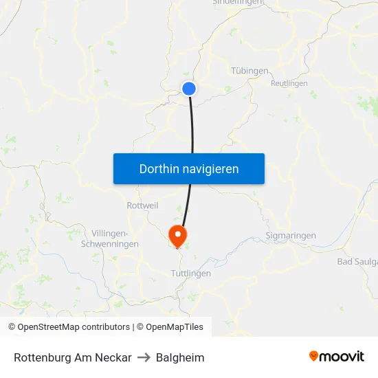 Rottenburg Am Neckar to Balgheim map